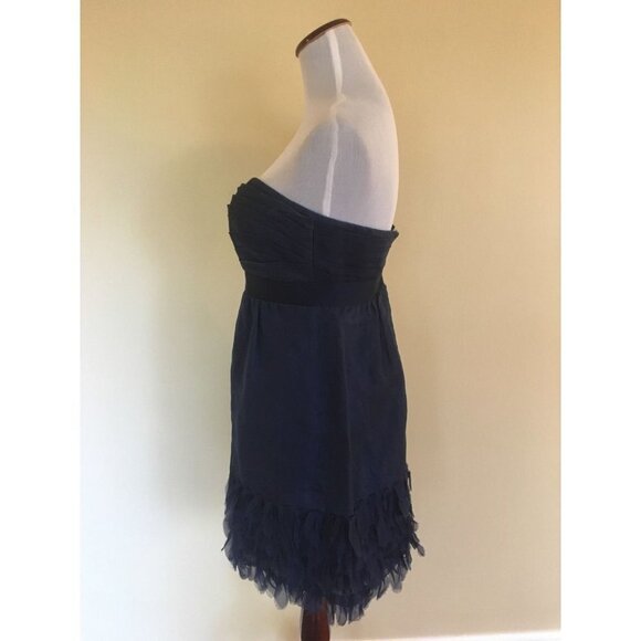 Phoebe Couture Navy Blue Semi Formal Silk Cocktail Dress Strapless Sweetheart 6 - Picture 8 of 12